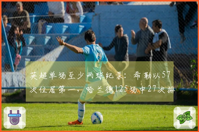 英超单场至少两球纪录：希勒以57次位居第一，哈兰德125场中27次排名第九